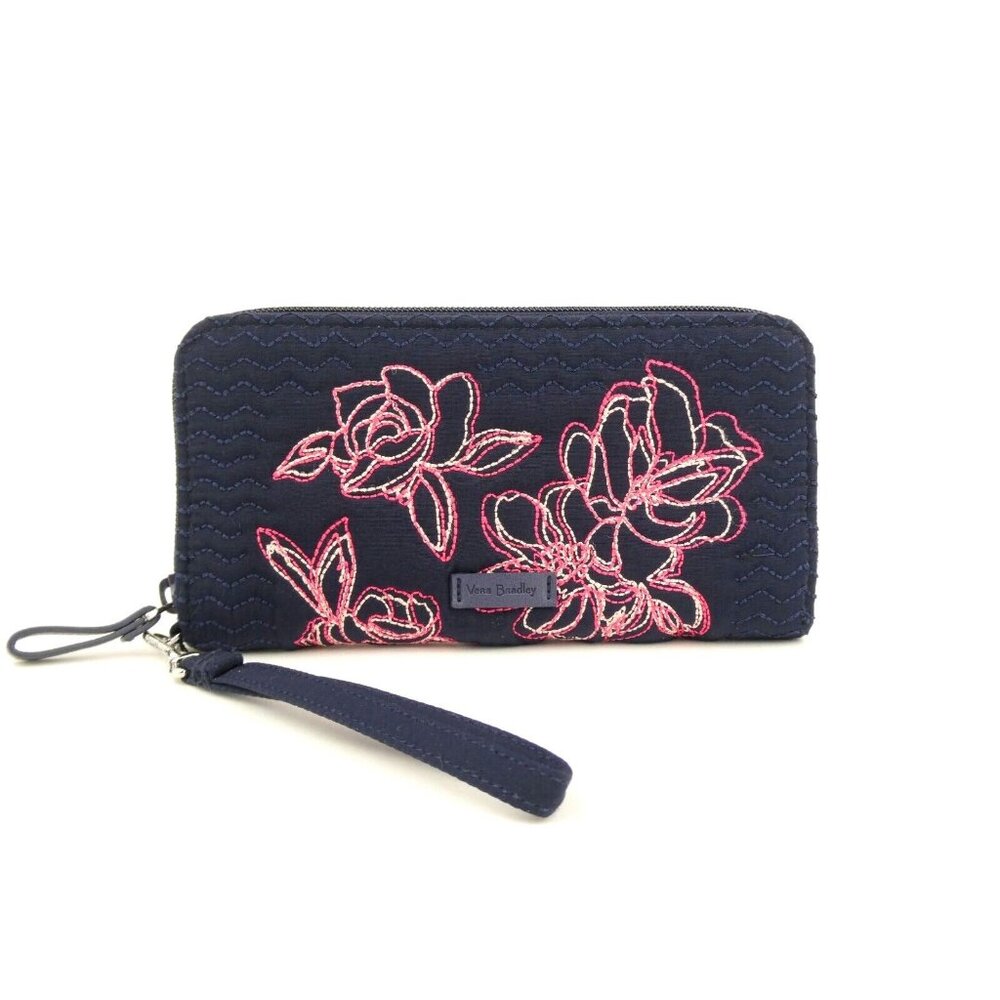 Vera Bradley Navy RFID Zip‎ Around Wallet Wristlet